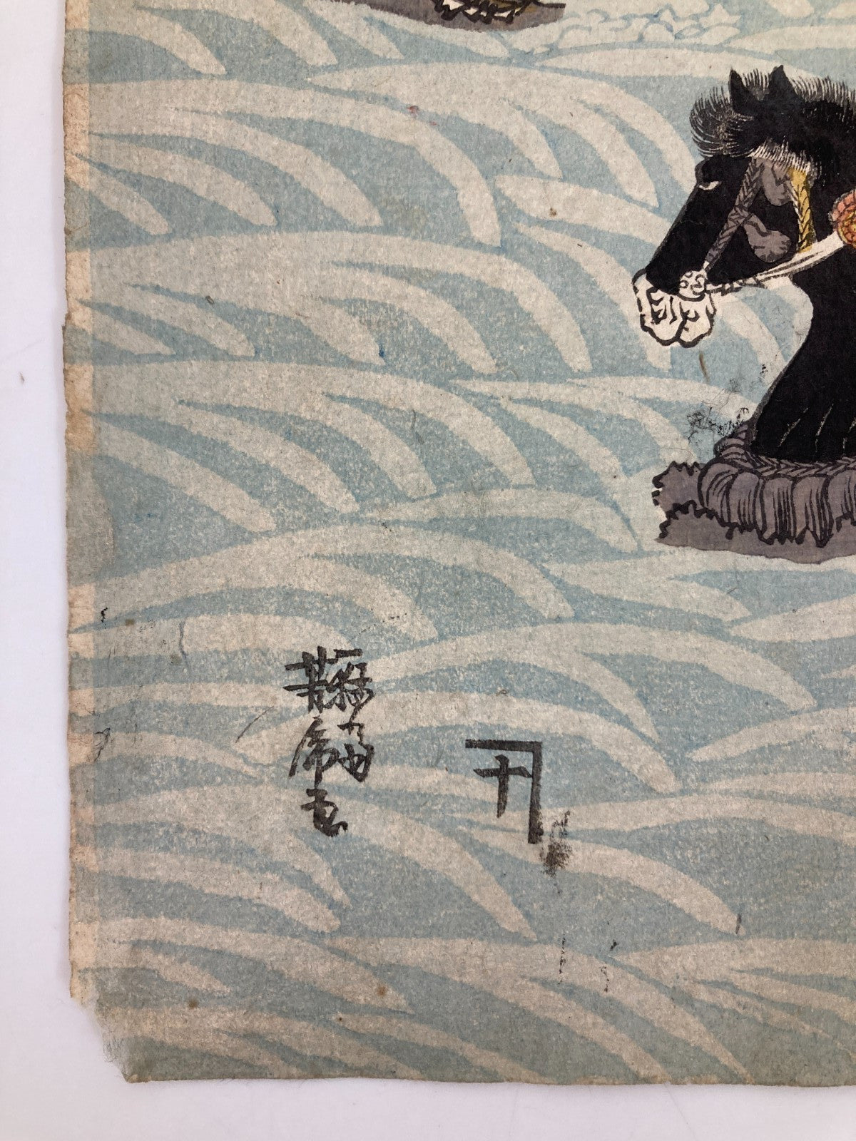Yoshitora Woodblock print Triptych: Great battle at Kawanakajima in Shinshu
