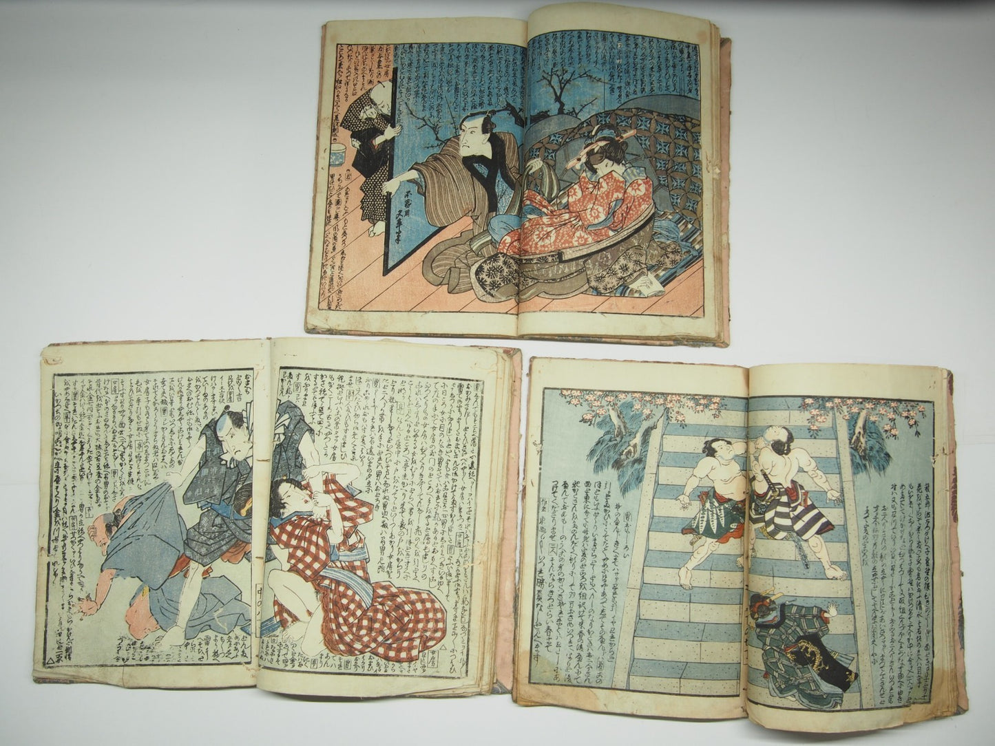 Kunisada Woodblock Print Book x3: "Love Training" Shunga Erotic Ghost Edo Period