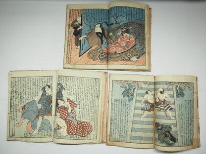 Kunisada Woodblock Print Book x3: "Love Training" Shunga Erotic Ghost Edo Period