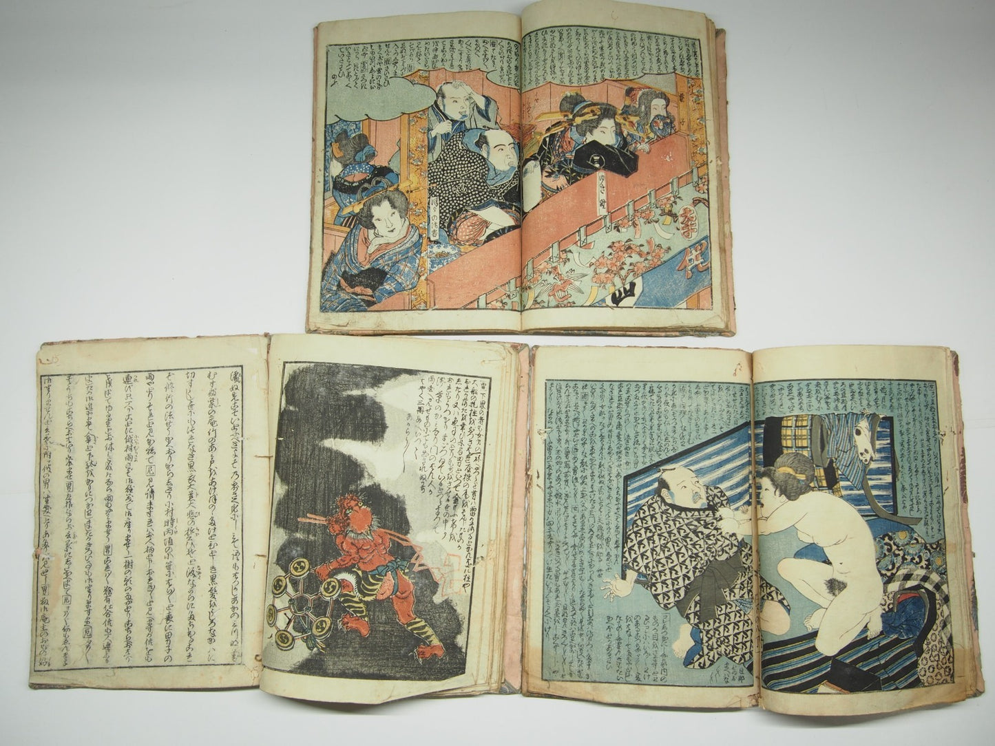 Kunisada Woodblock Print Book x3: "Love Training" Shunga Erotic Ghost Edo Period