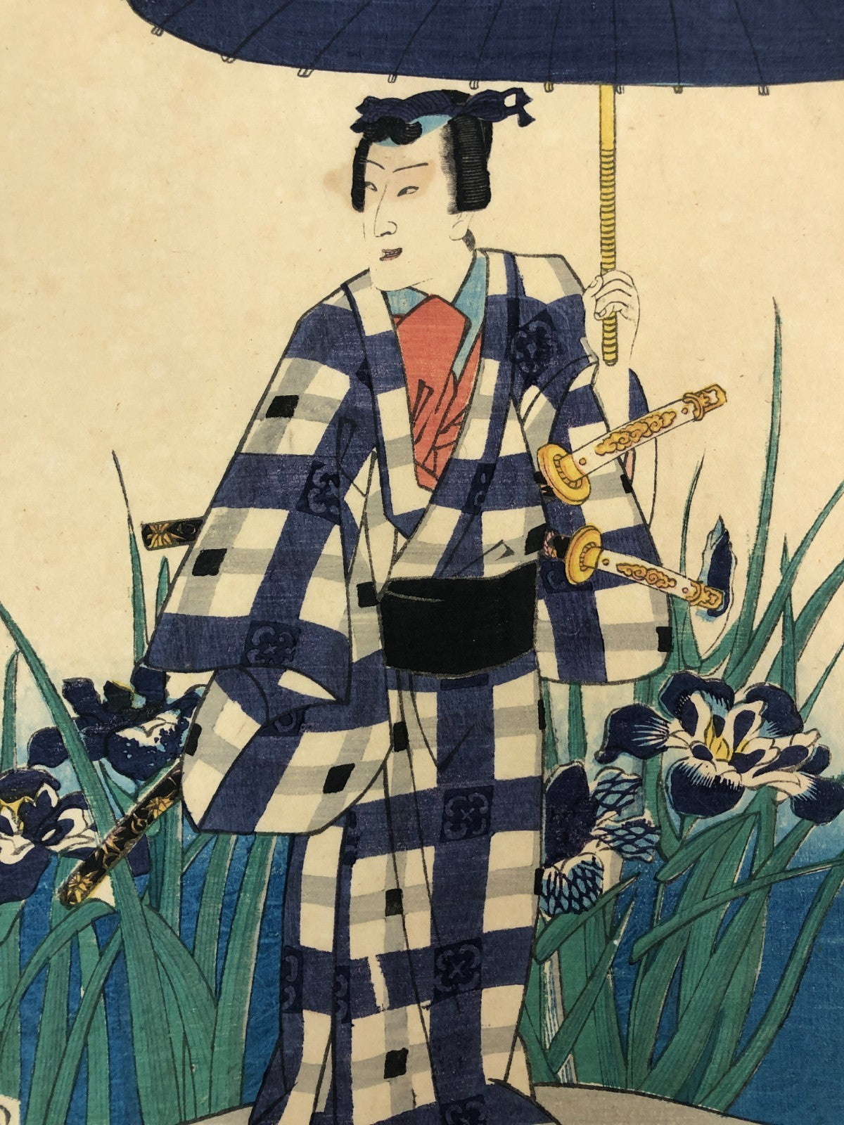 Kunisada Woodblock Print Quintuplet: Iris Benkei set 1866 Bijin-ga Ukiyo-e
