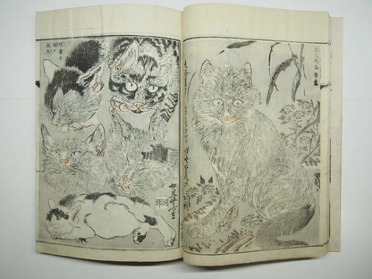 Kyosai Woodblock Print Book x4 Set: Kyosai's Paintings Collection 1887 Ukiyo-e
