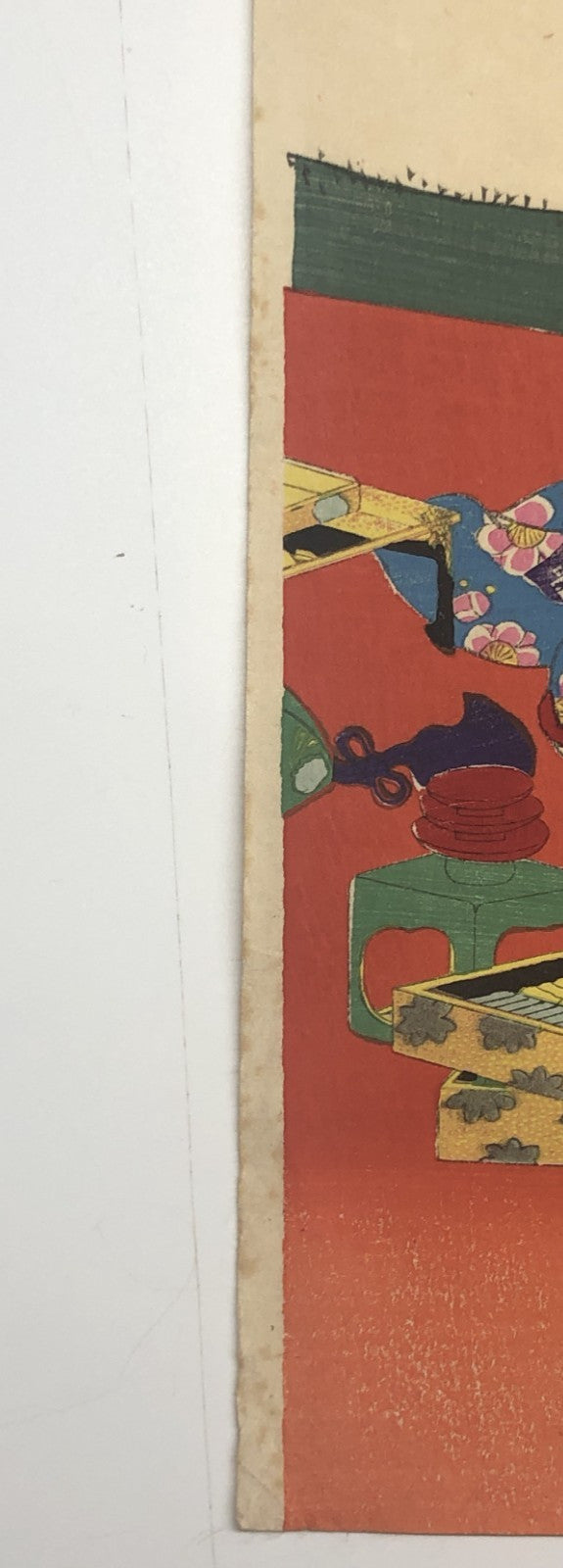 Chikanobu Woodblock Print Triptych: Noblewomen Viewing Cherry Blossoms Ukiyo-e