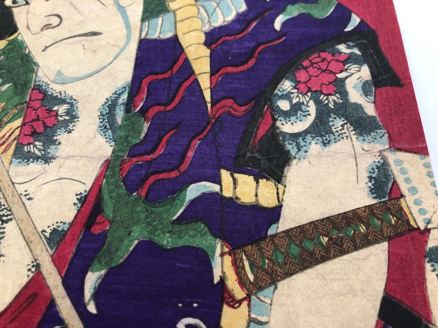 Chikashige Woodblock Print triptych:Tenpo Suikoden Tattoo Meiji era Kabuki actor