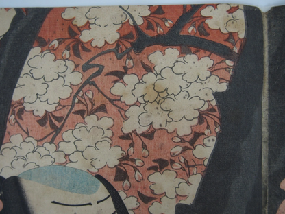Yoshitoshi Woodblock Print Triptych: Tattoo! Model of Courage, Flowers 1860