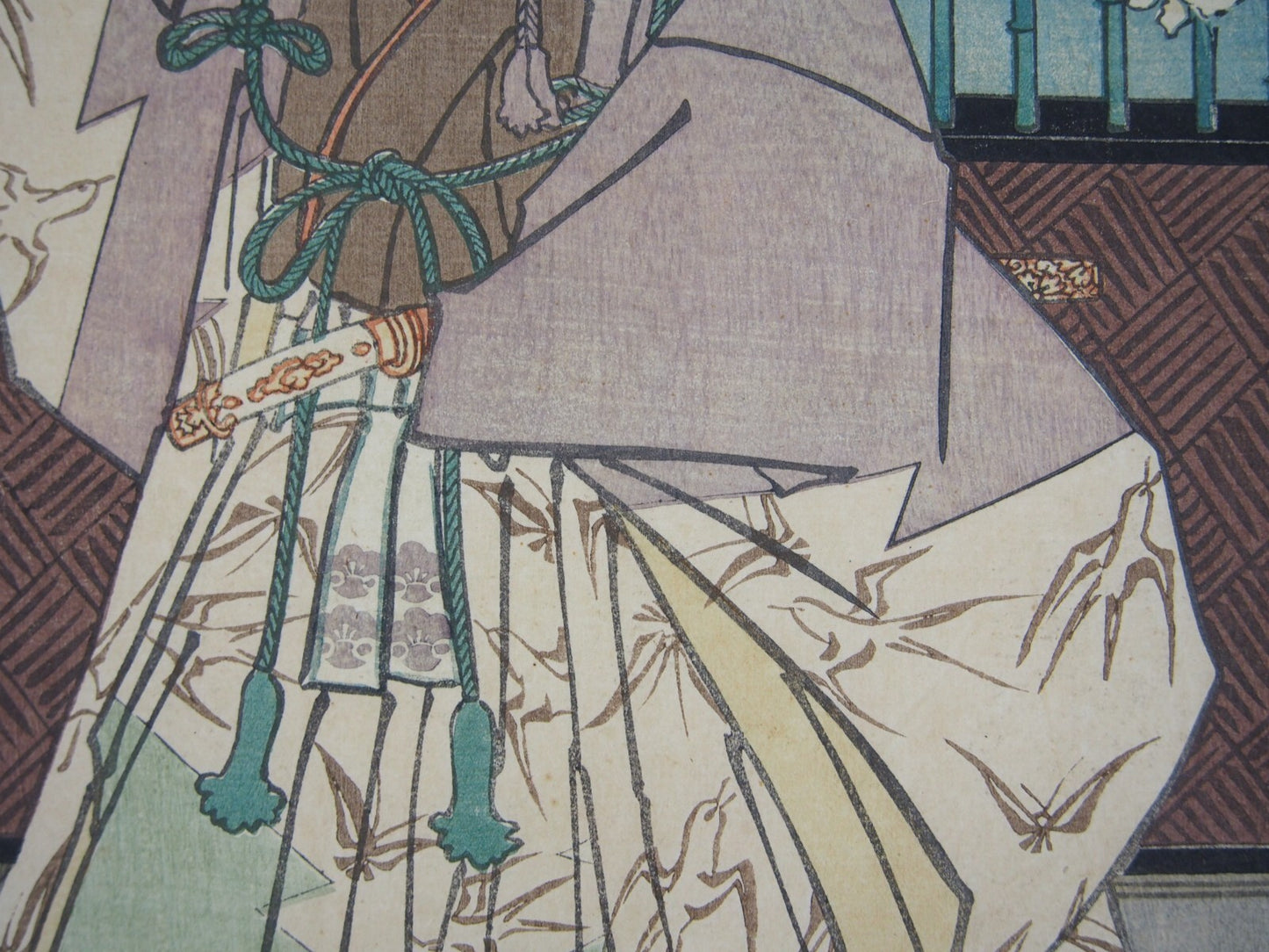 Toyokuni Woodblock Print Triptych: Kabuki Actor & Tabby Cat 1859 Ukiyo-e