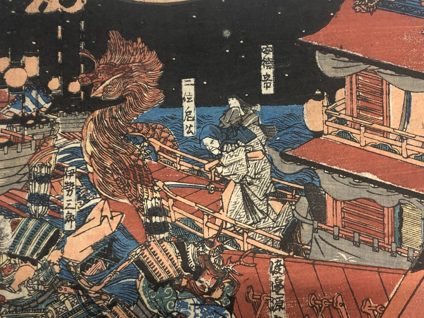 Kunisada I Woodblock Print Tritych: Depiction of the Battle of Dan-no-ura