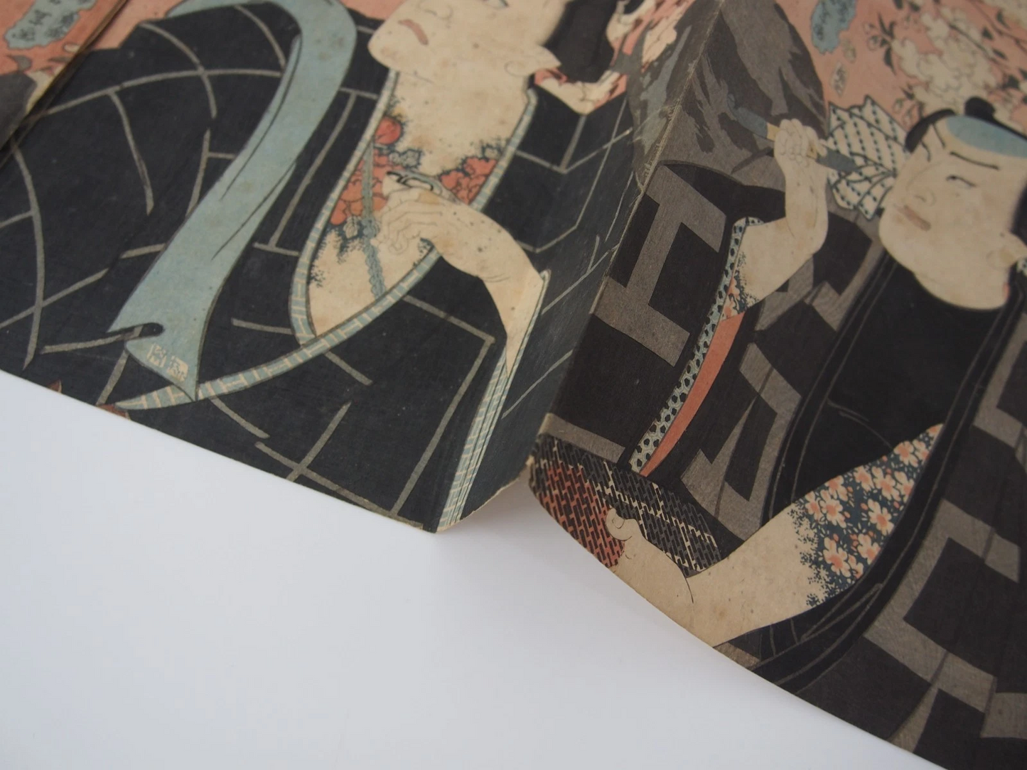 Yoshitoshi Woodblock Print Triptych: Tattoo! Model of Courage, Flowers 1860