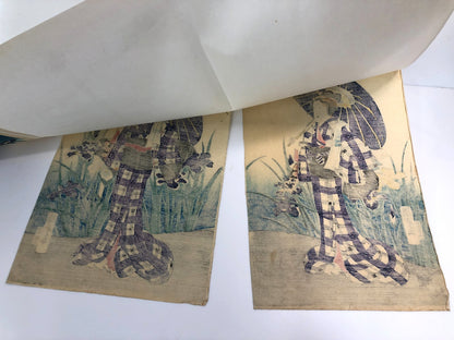 Kunisada Woodblock Print Quintuplet: Iris Benkei set 1866 Bijin-ga Ukiyo-e