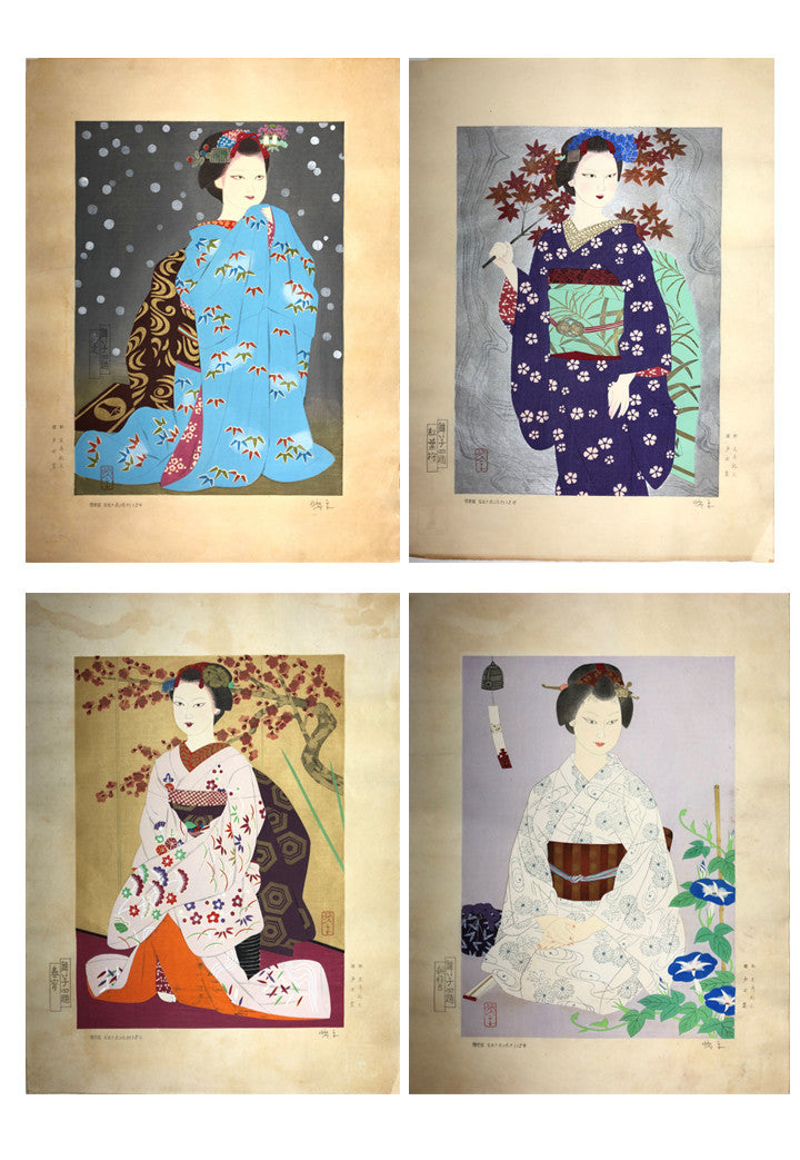 Morita Kohe Woodblock Print x 4：Four Maiko Dancers Bijin-ga