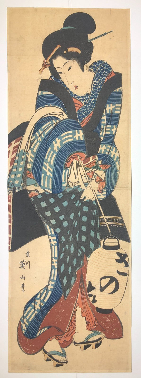 Eizan Woodblock Print Vertical Diptych: Standing Beauty, Edo Period Ukiyo-e
