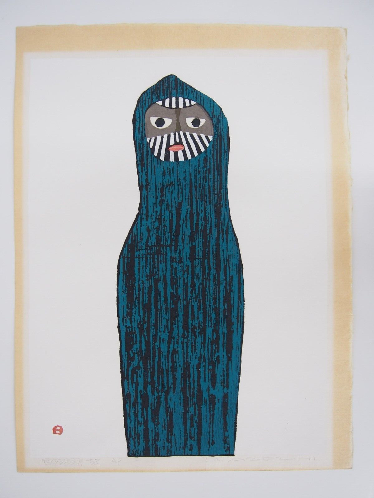 Azechi Umetaro Woodblock Print: "Man in Snow" 1958 AP Edition Signed