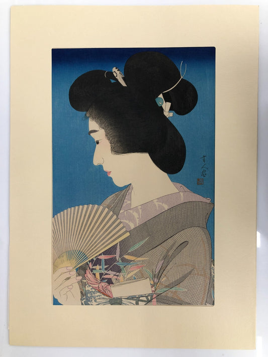 鳥居清忠「おんな十二題 夏妓」美人画 浮世絵 木版画