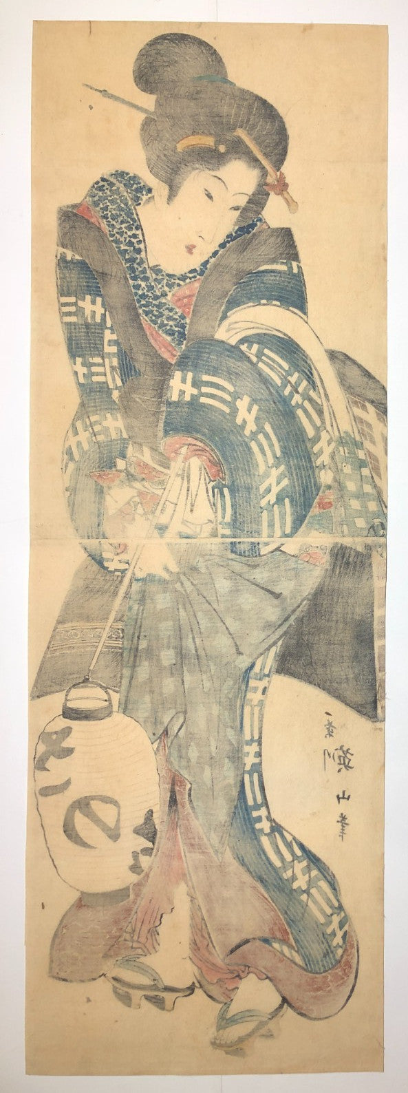 Eizan Woodblock Print Vertical Diptych: Standing Beauty, Edo Period Ukiyo-e