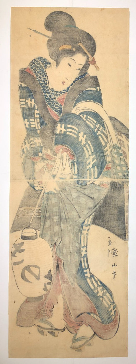 菊川英山「縦美人」二枚続 木版画 浮世絵 江戸時代