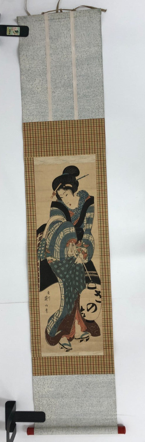 Eizan Woodblock Print Vertical Diptych:Beauty carrying a lantern,Edo era,Ukiyo-e