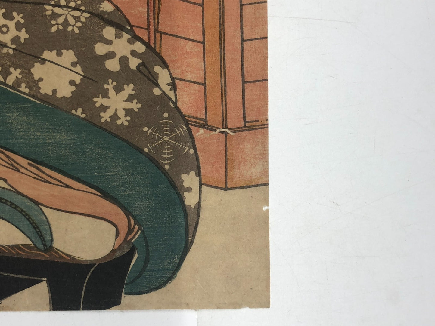 Eisen Woodblock Print Vertical Diptych: Standing Beauty & Hand mirror ca. 1840