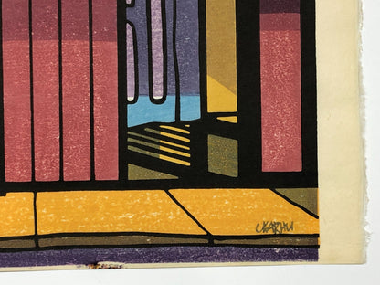 Clifton Karhu Woodblock Print: Gion-Machi, Umbrella, Unsodo