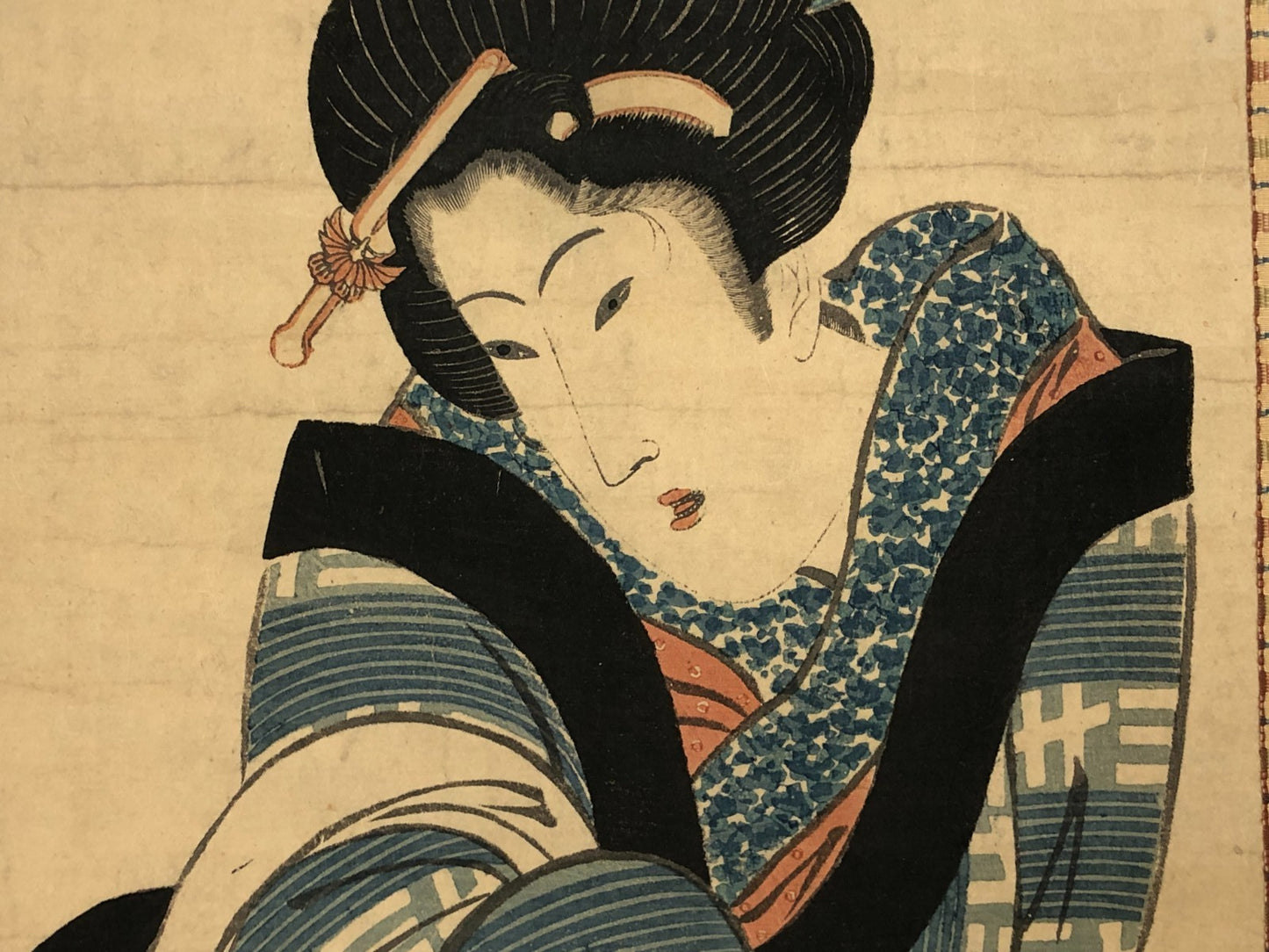 Eizan Woodblock Print Vertical Diptych:Beauty carrying a lantern,Edo era,Ukiyo-e