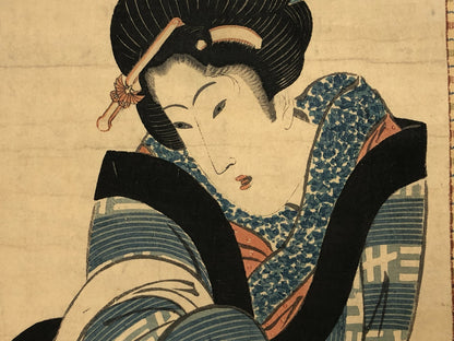 Eizan Woodblock Print Vertical Diptych:Beauty carrying a lantern,Edo era,Ukiyo-e