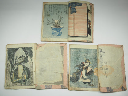 Kunisada Woodblock Print Book x3: "Love Training" Shunga Erotic Ghost Edo Period