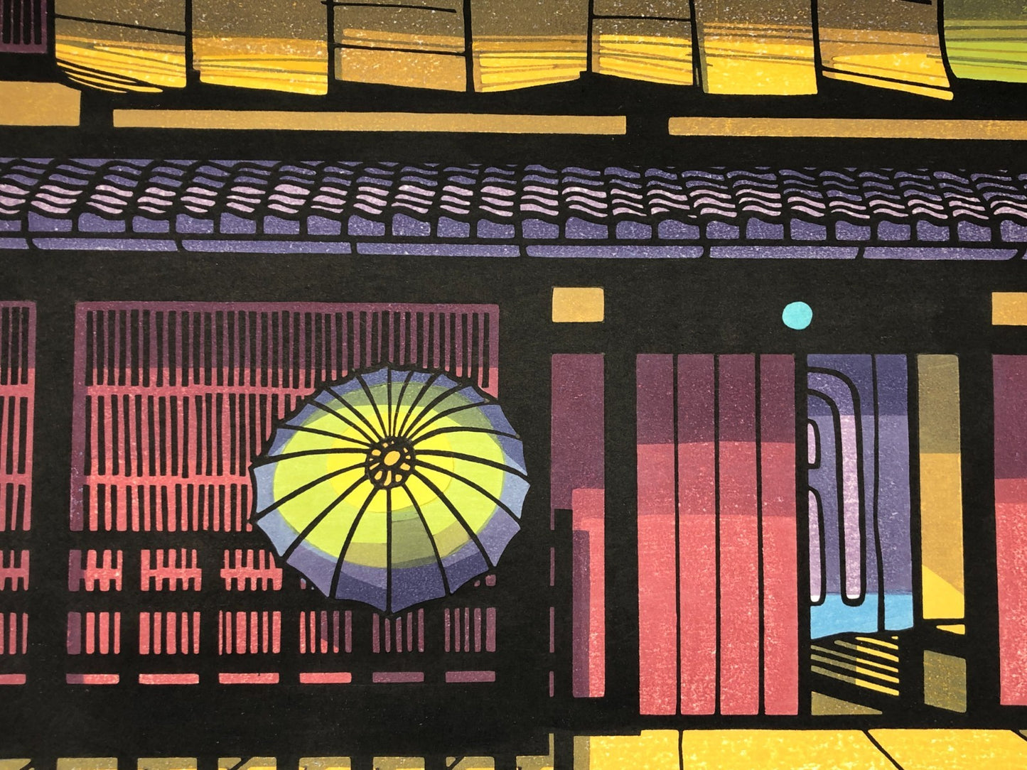 Clifton Karhu Woodblock Print: Gion-Machi, Umbrella, Unsodo
