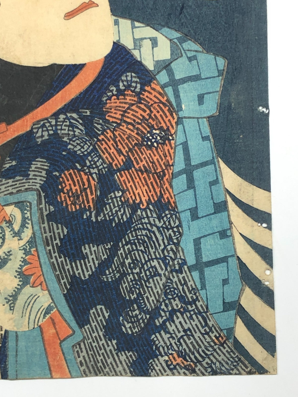 Kunichika Woodblock Print: Kawarazaki Gonjuro, Star of Edo Kabuki Play Tattoo