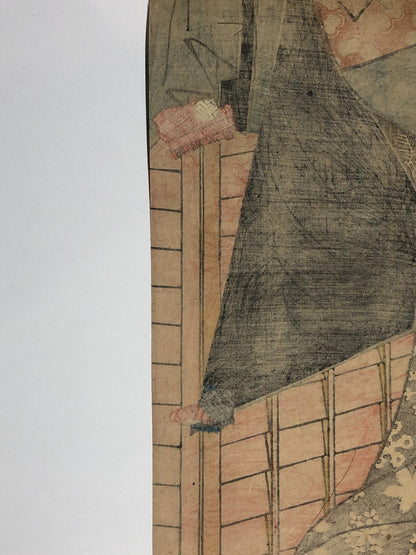 Eisen Woodblock Print Vertical Diptych: Standing Beauty & Hand mirror ca. 1840