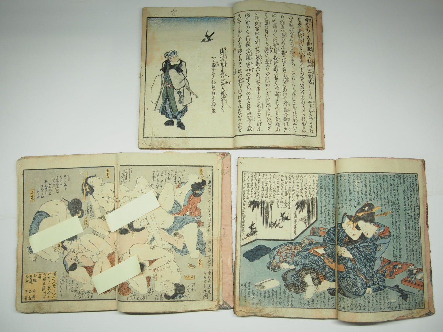 Kunisada Woodblock Print Book x3: "Love Training" Shunga Erotic Ghost Edo Period