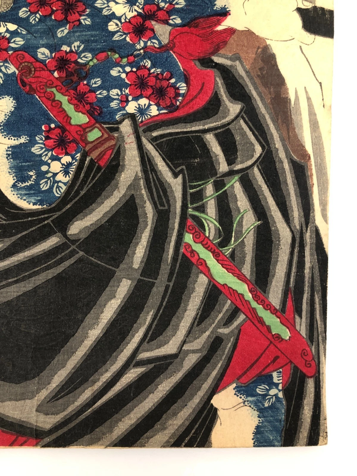 Chikanobu Woodblock Print Triptych: Kabuki Play, Tattoo Ichikawa Danjuro 1886