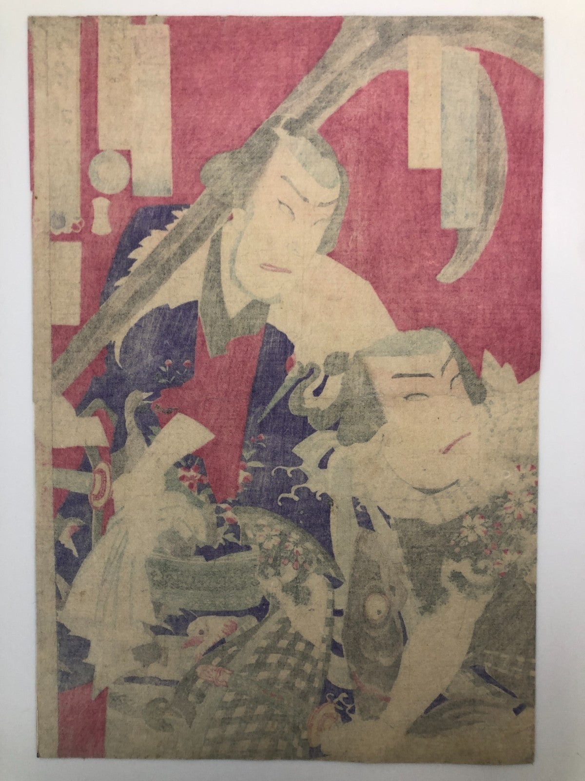 Chikashige Woodblock Print triptych:Tenpo Suikoden Tattoo Meiji era Kabuki actor