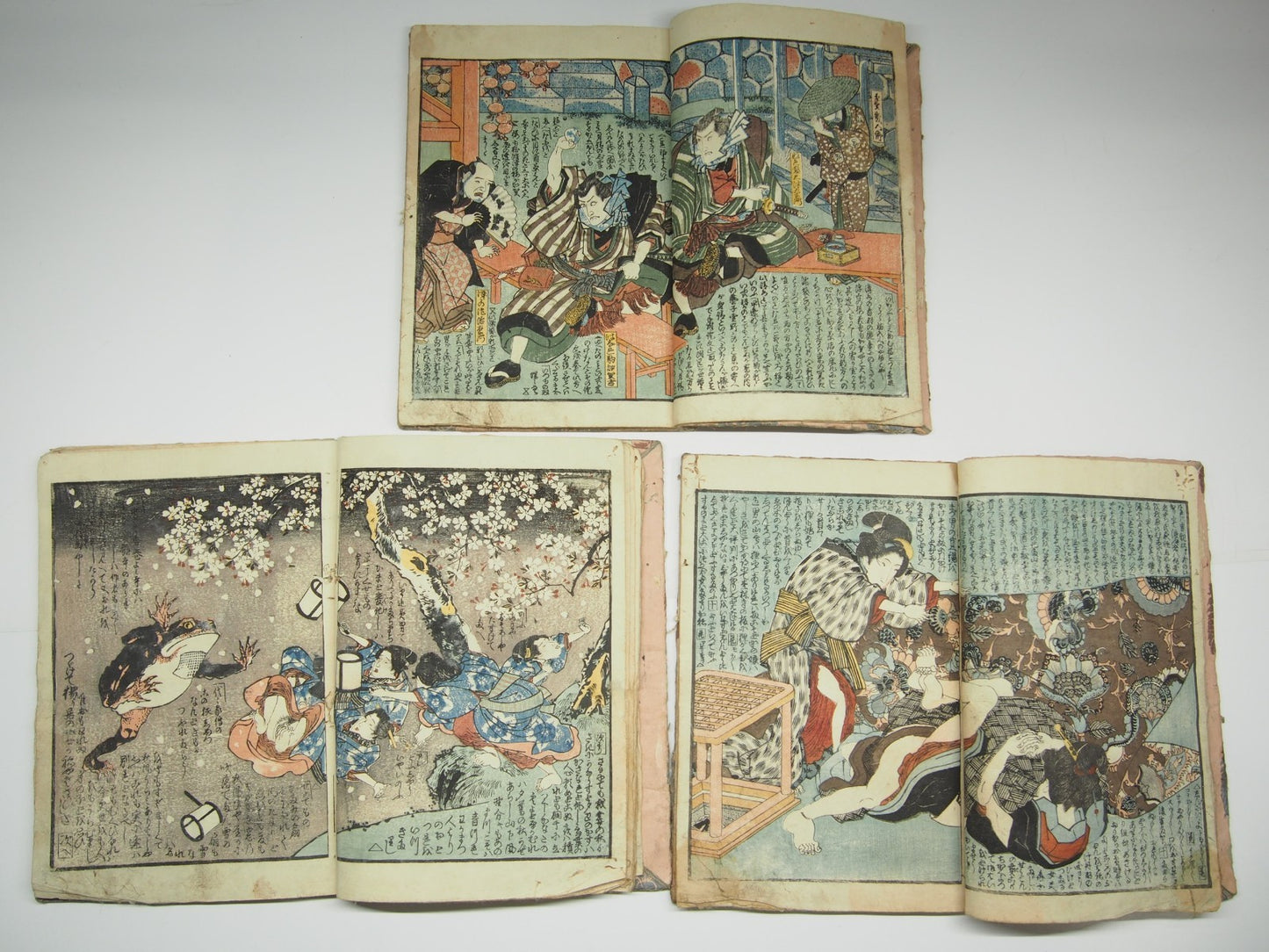 Kunisada Woodblock Print Book x3: "Love Training" Shunga Erotic Ghost Edo Period