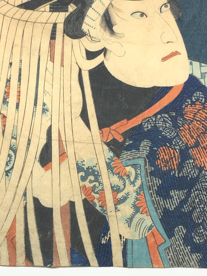Kunichika Woodblock Print: Kawarazaki Gonjuro, Star of Edo Kabuki Play Tattoo