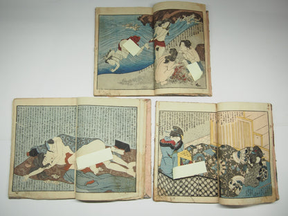 Kunisada Woodblock Print Book x3: "Love Training" Shunga Erotic Ghost Edo Period
