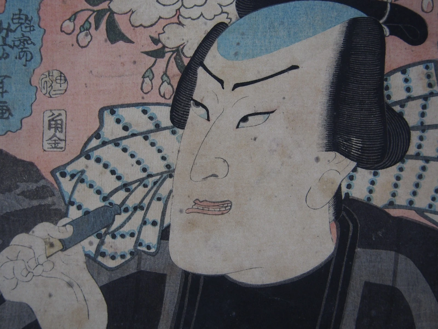 Yoshitoshi Woodblock Print Triptych: Tattoo! Model of Courage, Flowers 1860