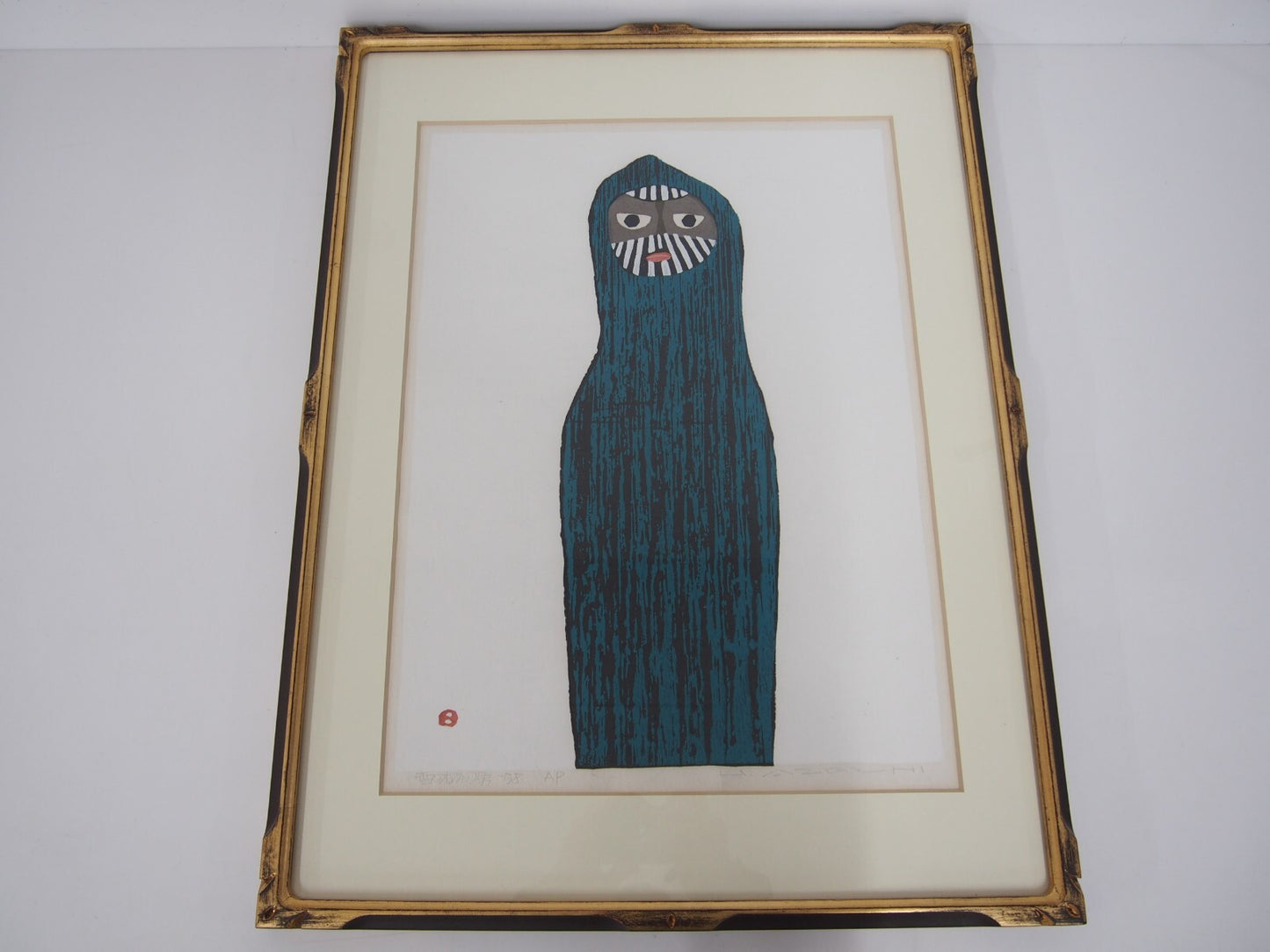 Azechi Umetaro Woodblock Print: "Man in Snow" 1958 AP Edition Signed